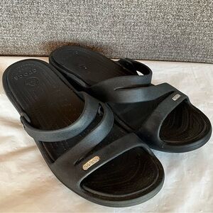 Crocs Patricia Womens Black Strappy Wedge Sandals Size 11 Slides Comfort Durable